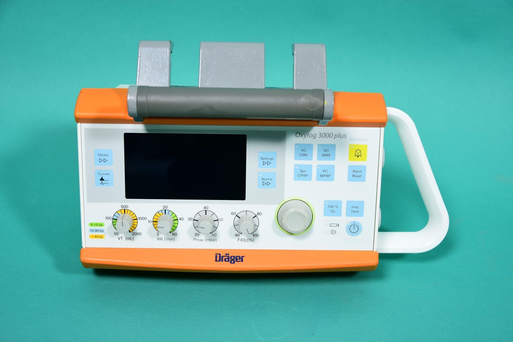 Dräger Oxylog 3000 plus Beatmungsgerät, Vorderansicht Dräger Oxylog 3000 plus Beatmungsgerät, Vorderansicht